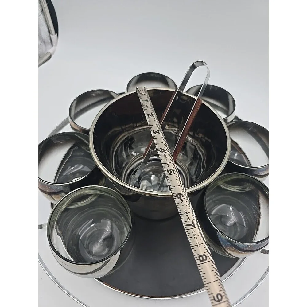 Queen's Luster Silver Fade Bar Set with Roly Poly Glasses Ice Bucket Tray Tongs